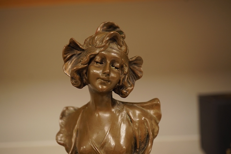 A bronzed rhino, a similar Art Nouveau style lady, and another, largest 19cm high